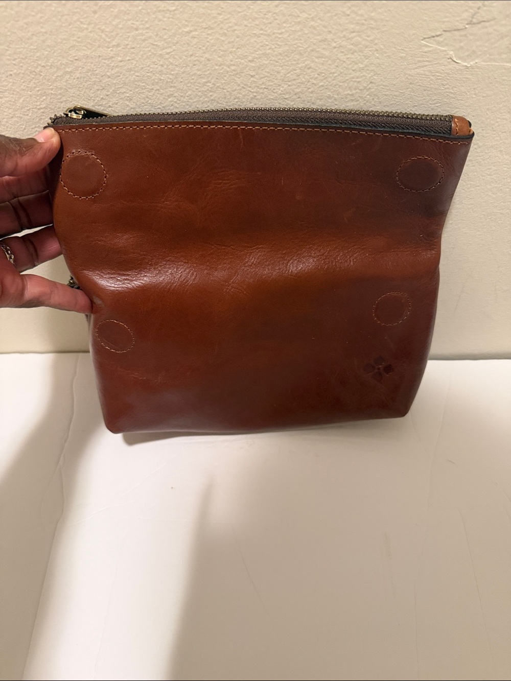 Patricia Nash Brown Leather Fold-Over Wristlet Clutch Pouch - Picture 3 of 8